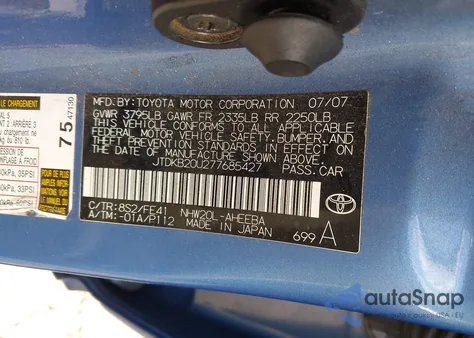 2007 Toyota Prius z USA, uszkodzony, nr VIN JTDKB20U277685427